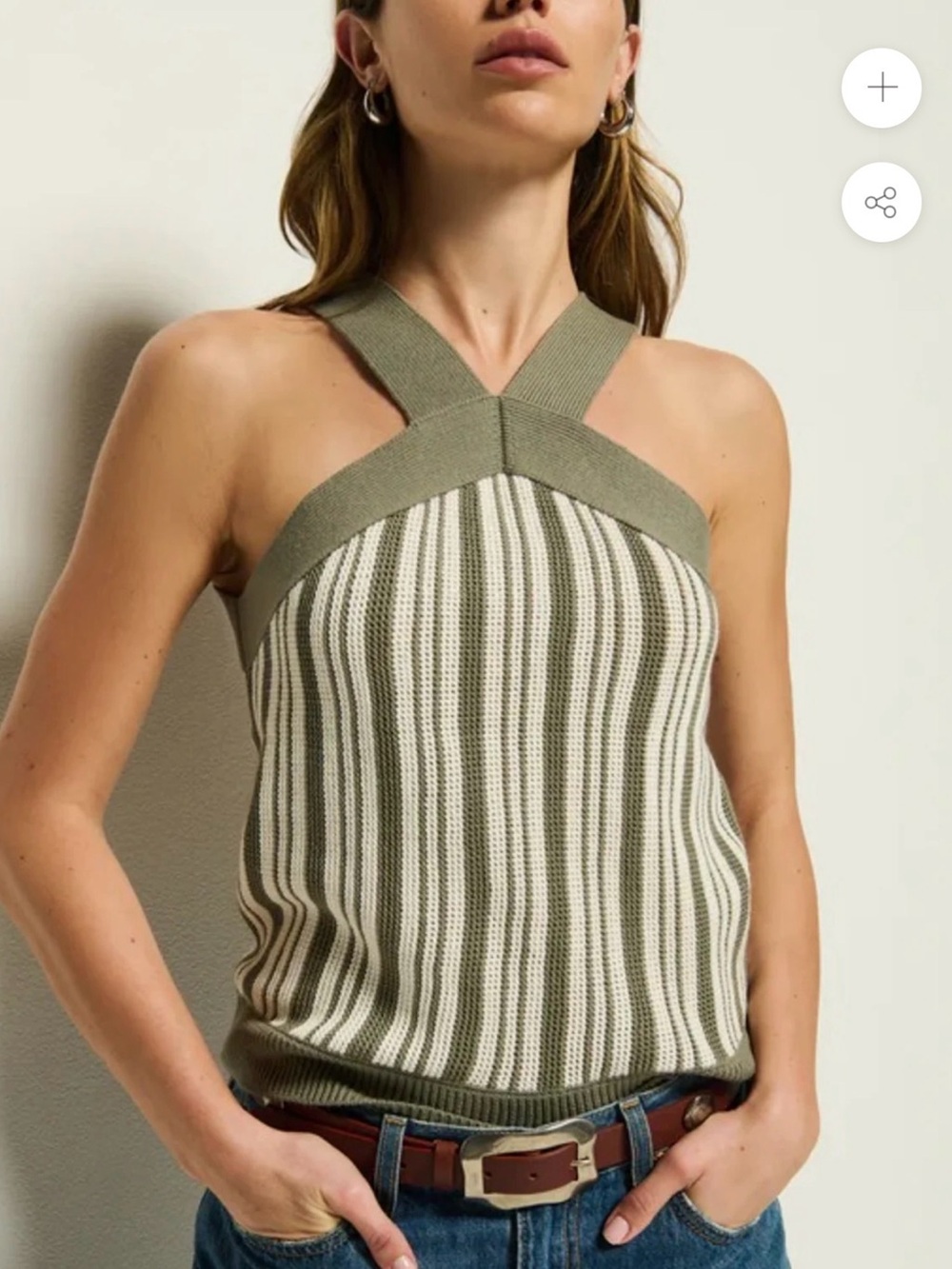 Indy Halter Sweater in Herb stripe XL
